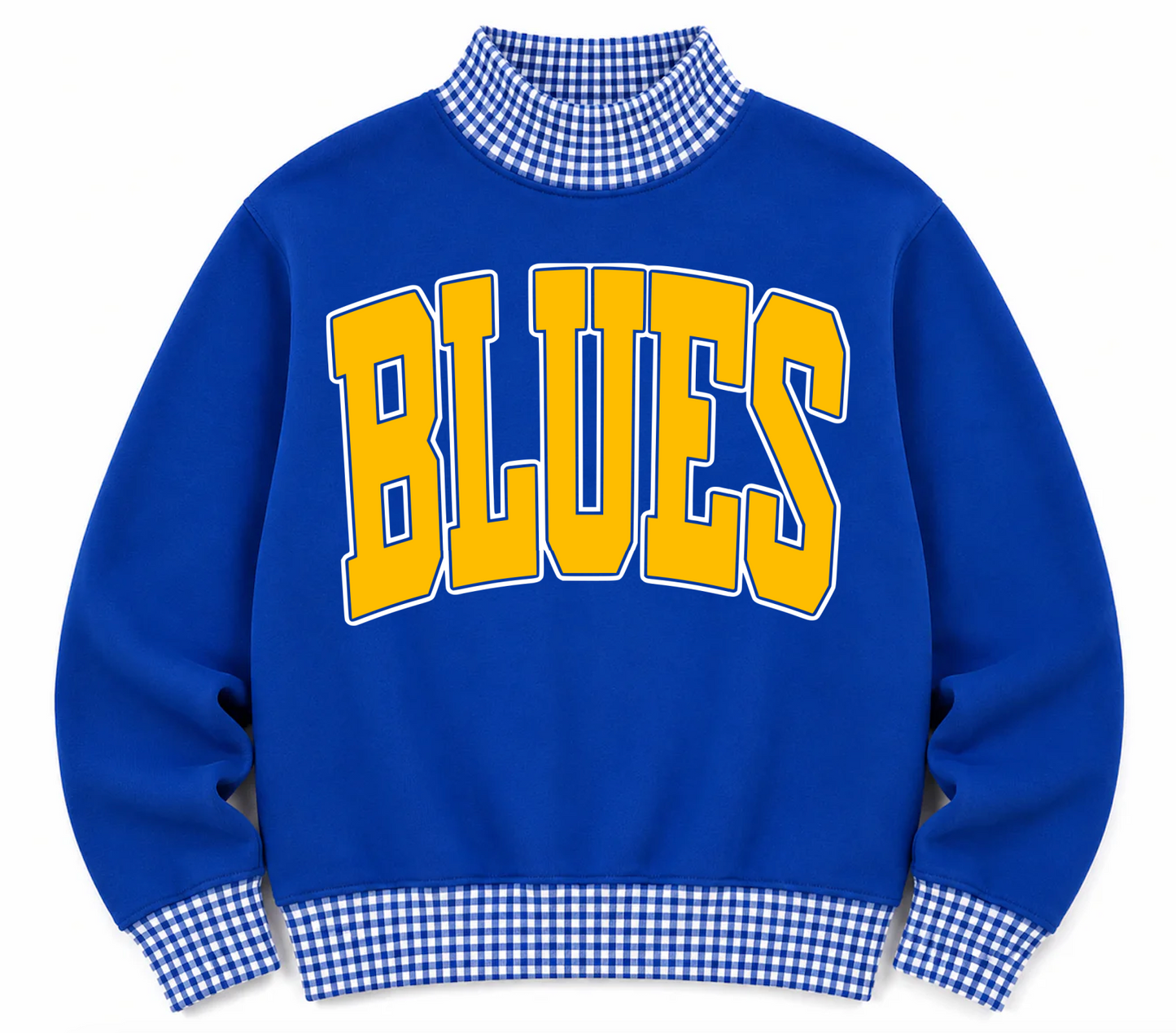 Gingham School Spirit Blues or Any Other  Mascot/Team Mock Neck Sweatshirt - Completely Customizable/ Game Day Sweatshirts