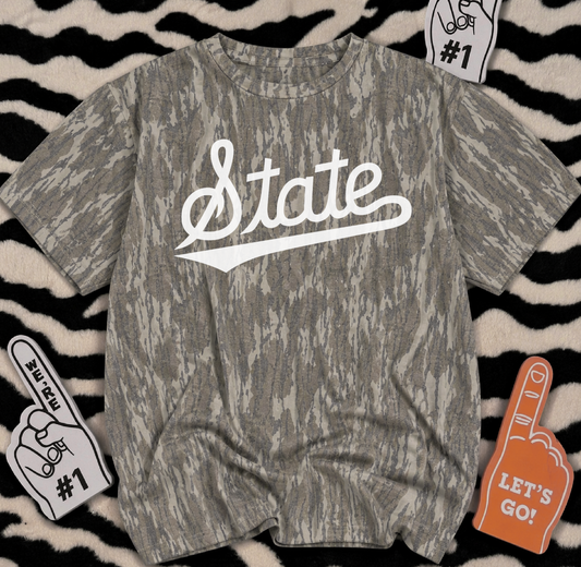 State  Mossy Oak Camo Shirt/ Customized for ANY School or Team - Just Type In the Boxes- Adult Sizes