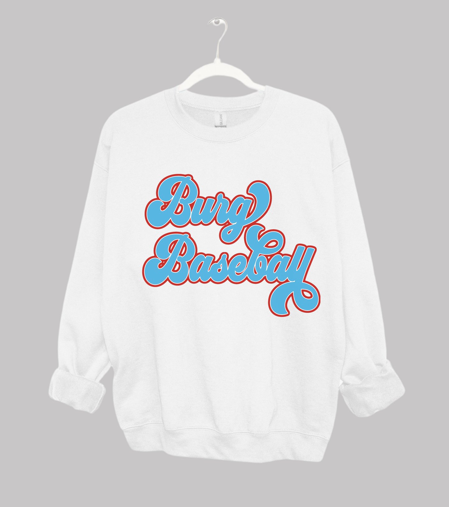 White Bella, Comfort Colors, or Gildan Burg Baseball Sweatshirt/Youth and Adult Sizes