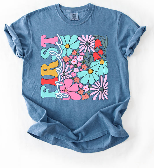 PERSONALIZED Comfort Colors First Grade Floral (OR ANY OTHER GRADE)  Tee  - YOUTH and ADULT SIZING