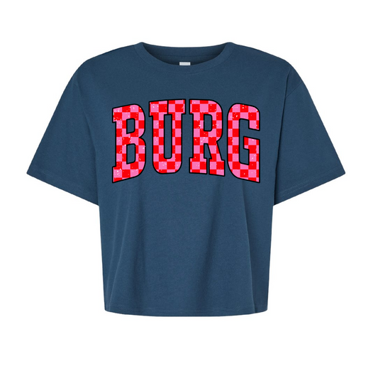 Burg Cropped Checkered Print Shirt /Boxy Crop/ Adult Sizes