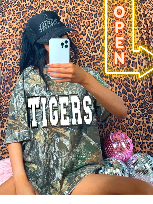 Camo Tigers Tee/ Either Mossy Oak New Bottomland or Real Tree Max Print