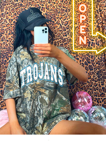 Camo Trojans Tee/ Either Mossy Oak New Bottomland or Real Tree Max Print