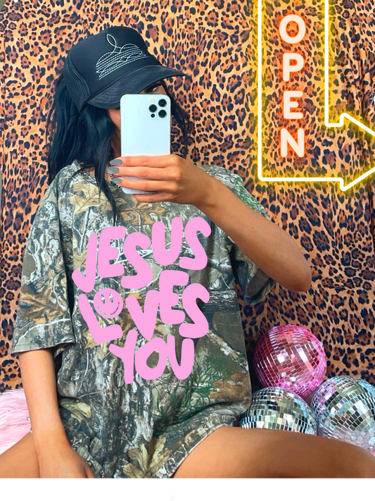 Camo Jesus Loves You Tee/ Youth and Adult Sizes
