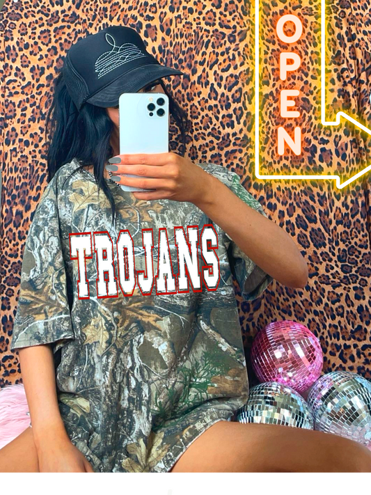 Camo Trojans Tee/ Either Mossy Oak New Bottomland or Real Tree Max Print
