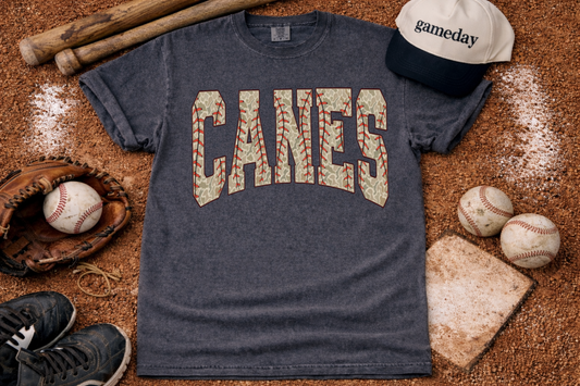 Cropped or Regular Length Comfort Colors Canes Camo Baseball Shirt / Youth and Adult Sizes/Canes Baseball Shirts