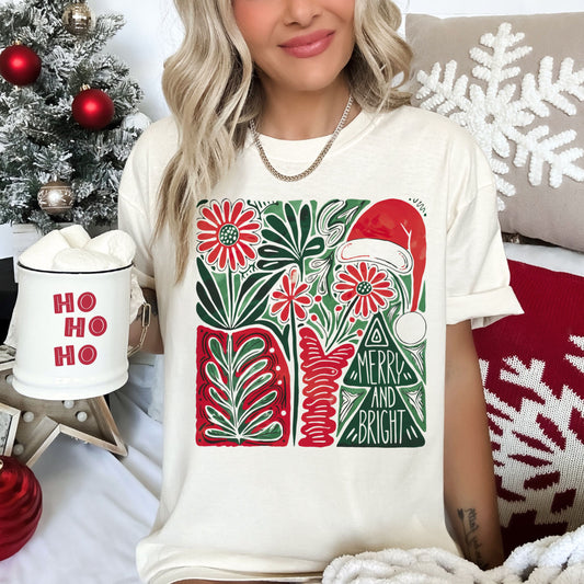 Bella Canvas or Comfort Colors Christmas Boho Merry and Bright Tee/ Youth and Adult Sizes