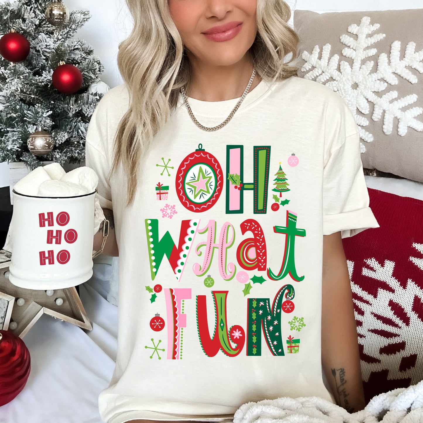 Ivory Comfort Colors or Bella Oh What Fun Christmas Tee / Toddler, Youth, and Adult Christmas T-Shirt