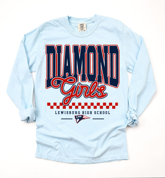 Long Sleeve Lewisburg Diamond Girls Comfort Colors or Bella Canvas Brand T-Shirt