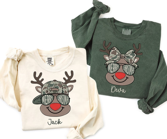 Custom Name Reindeer Long Sleeve Shirts/ Youth and Adult Sizing