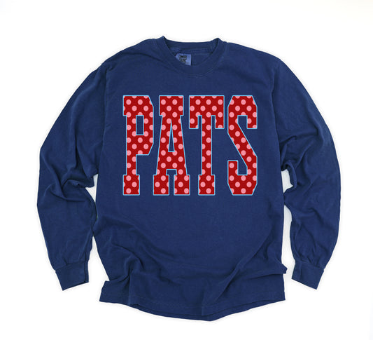 Comfort Colors or Gildan Navy Pats Polka Dot Long Sleeve Shirt / Adult Sizes/ Lewisburg -Desoto County Schools- Bella or Gildan Brand