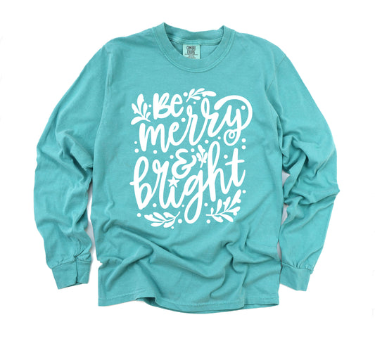 Long or Short Sleeve Be Merry and Bright Tee/ Super Cute Christmas Shirt/ Comfort Colors