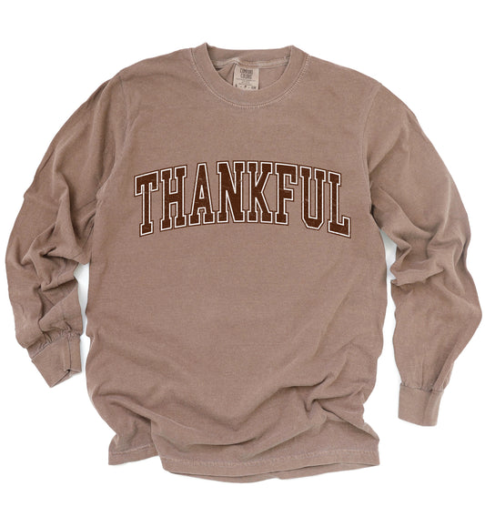 Comfort Colors Espresso Long Sleeve Thankful Shirt/ Thanksgiving Shirt