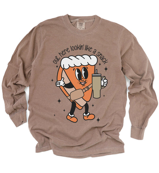 Espresso Long Sleeve Comfort Colors Out Here Looking Like A Snack Pumpkin Tee - Adult Sizes