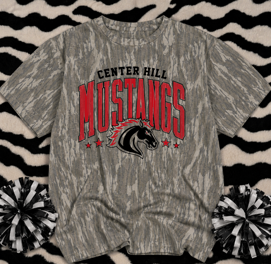 Mossy Oak Camo Shirt/ Center Hill Mustangs  0r Customized for ANY School or Team - Just Type In the Boxes- Youth and Adult Sizes