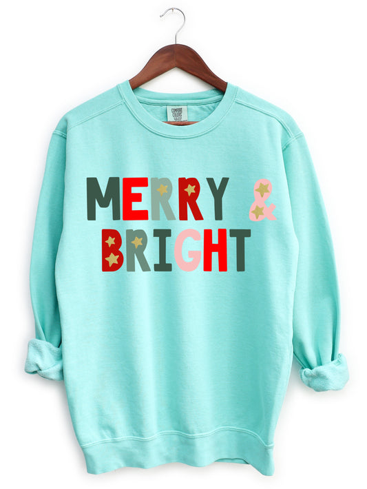 Comfort Colors Merry and Bright Christmas Sweatshirt - Adult Sizes