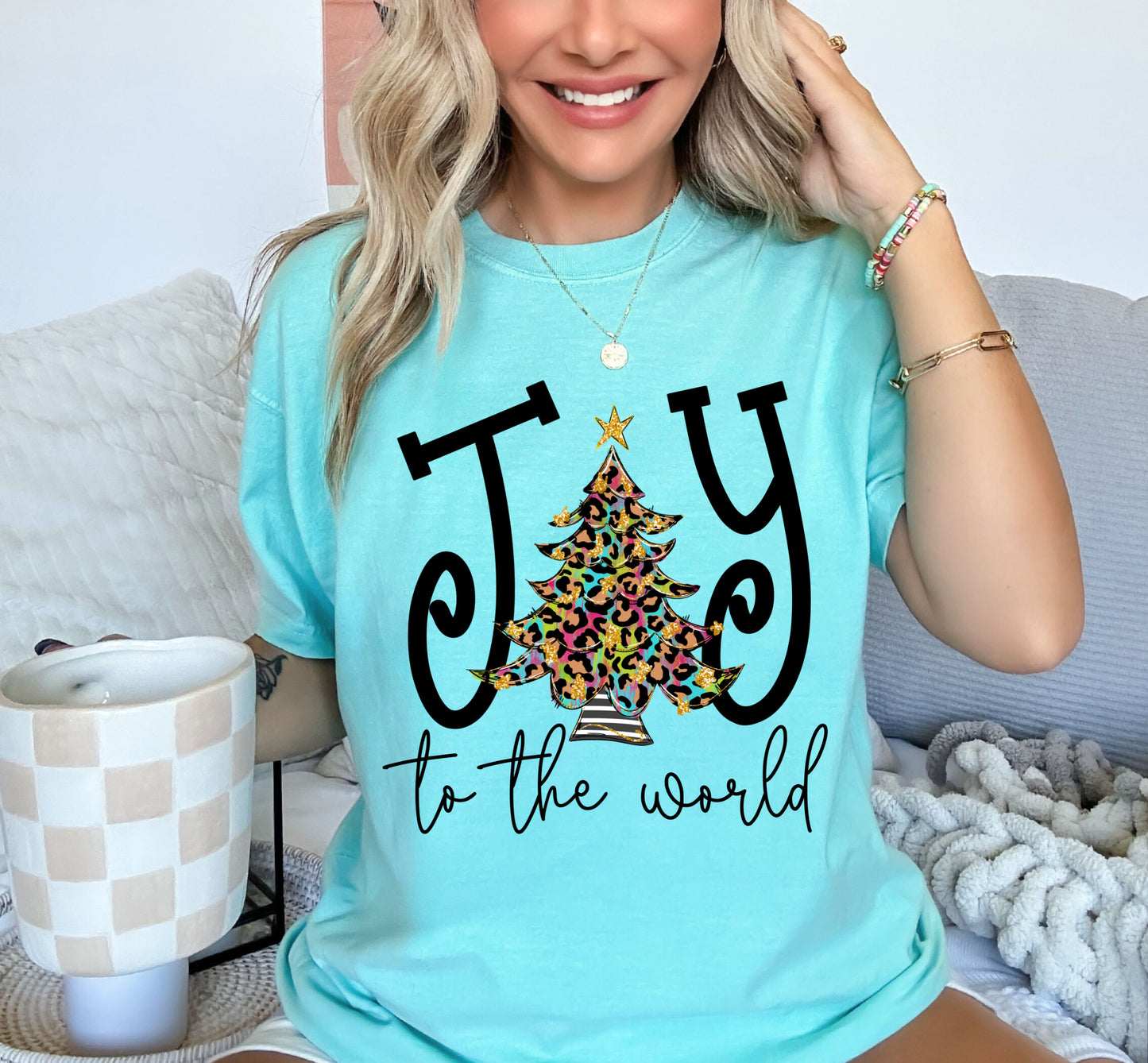 Comfort Colors or Bella Joy To The World Mint Christmas Tee / Youth And Adult Christmas T-Shirt