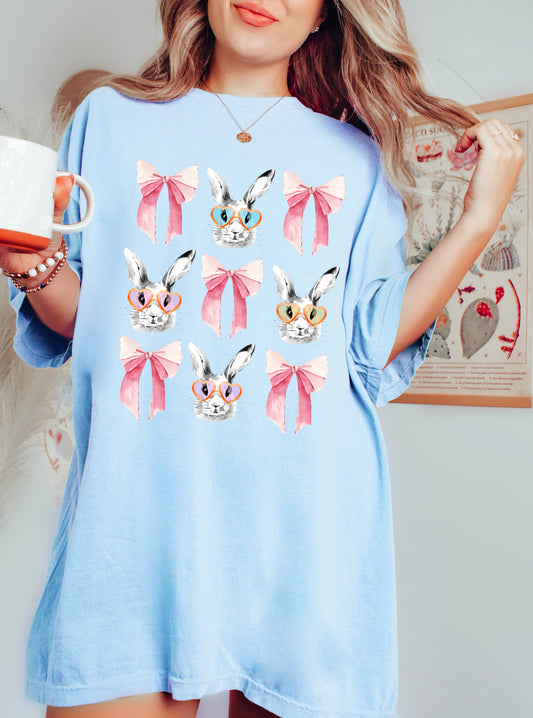 Bunnies and Bows Easter Comfort Colors or Bella Wattercolor Bunny Tee/ Toddler, Youth, and Adult Sizes