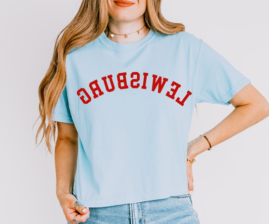 Boxy Cropped NEW LEWISBURG Upside Down Printed Shirt/ Lewisburg Patriots / Adult Sizes