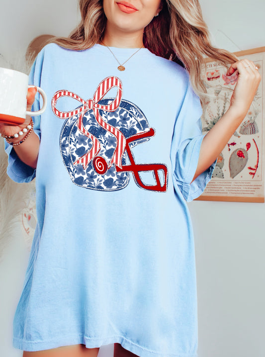 Bella or Comfort Colors Floral Football Helmet  Tee/ Youth and Adult Sizes