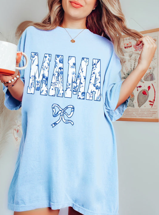 Blue Comfort Colors or Bella Canvas Mama Floral Tee / Gifts for Her/ Floral Tee/ Mothers Day Gift