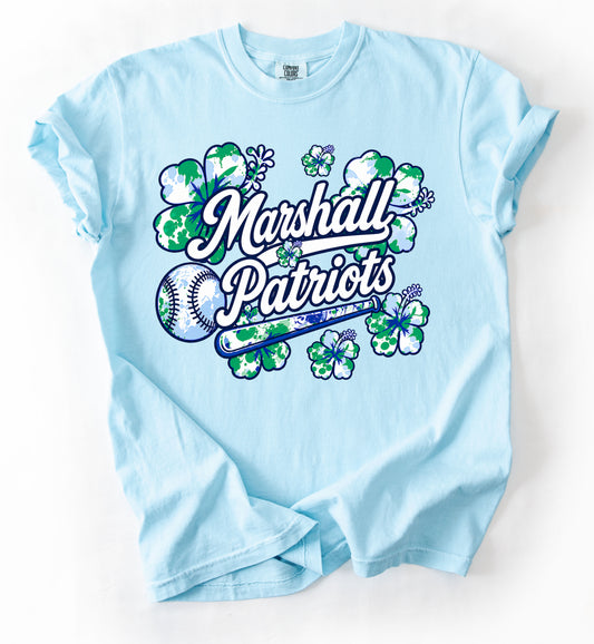 Comfort Colors or Bella Canvas Marshall Patriots Baseball Hawaiian Theme Shirt/ Youth and Adult Sizes