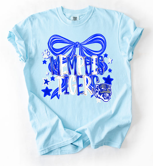 Memphis Tigers Bow Shirt/ Comfort Colors or Gildan Softstyle/ Youth and Adult Sizes