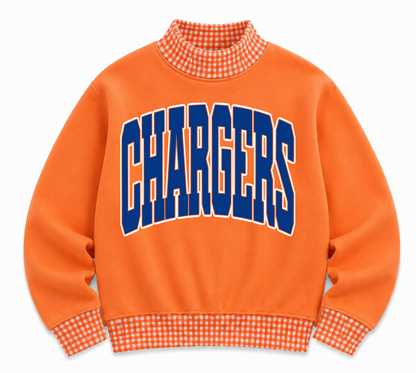 Gingham School Spirit Southaven Chargers or Any Other  Mascot/Team Mock Neck Sweatshirt - Completely Customizable/ Game Day Sweatshirts