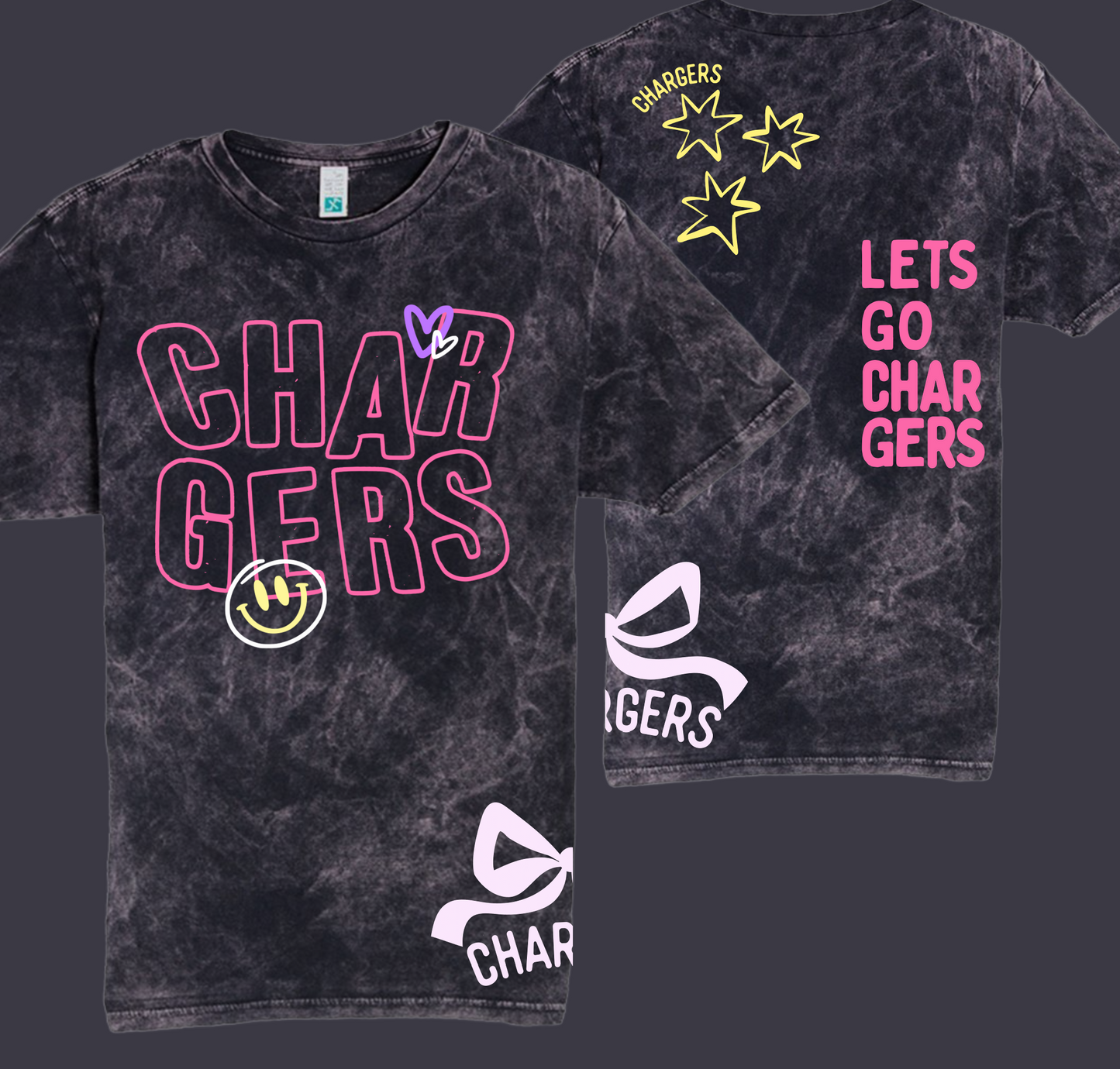 Acid Washed Chargers Spirt Wear/ Youth and Adult Sizes - Front/Back Printed -Southaven Chargers