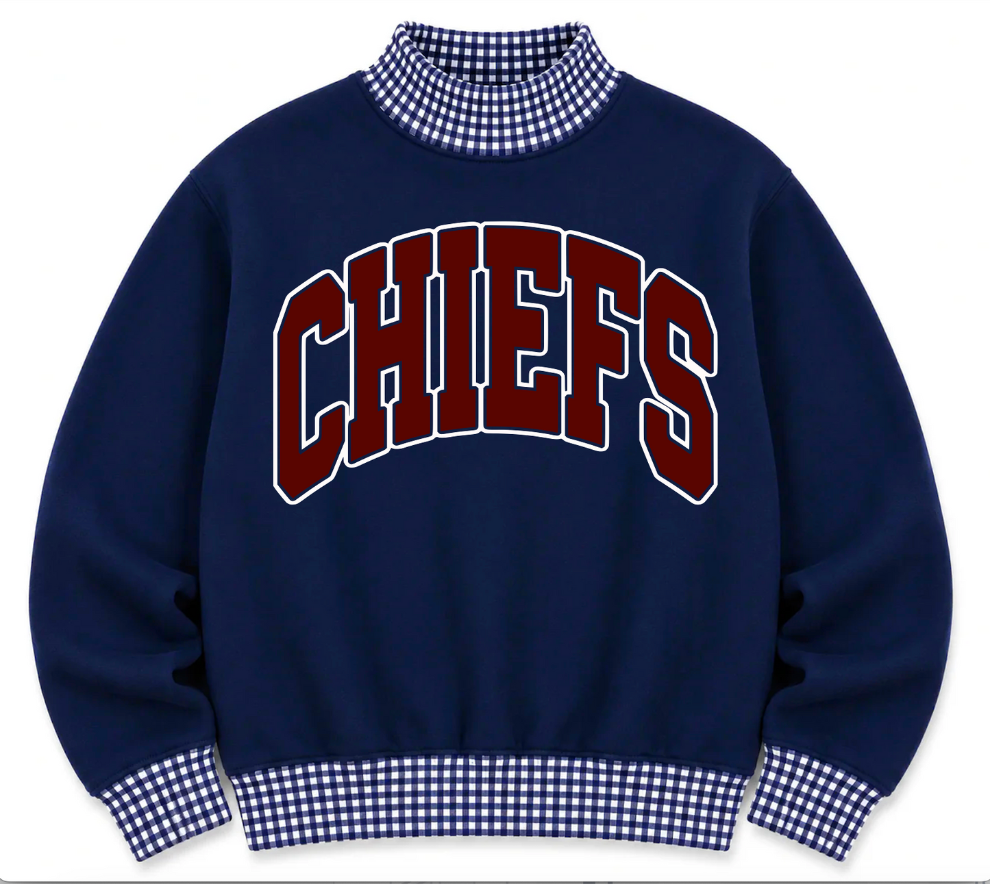 Gingham School Spirit Magnolia Heights Chiefs or Any Other  Mascot/Team Mock Neck Sweatshirt - Completely Customizable/ Game Day Sweatshirts