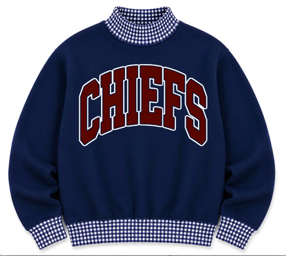 Gingham School Spirit Magnolia Heights Chiefs or Any Other  Mascot/Team Mock Neck Sweatshirt - Completely Customizable/ Game Day Sweatshirts