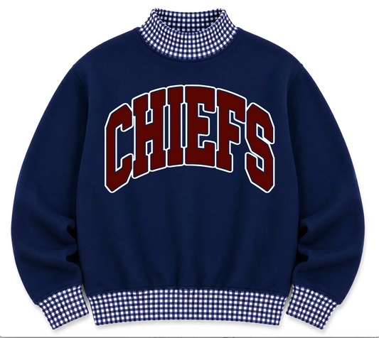 Gingham School Spirit Magnolia Heights Chiefs or Any Other  Mascot/Team Mock Neck Sweatshirt - Completely Customizable/ Game Day Sweatshirts