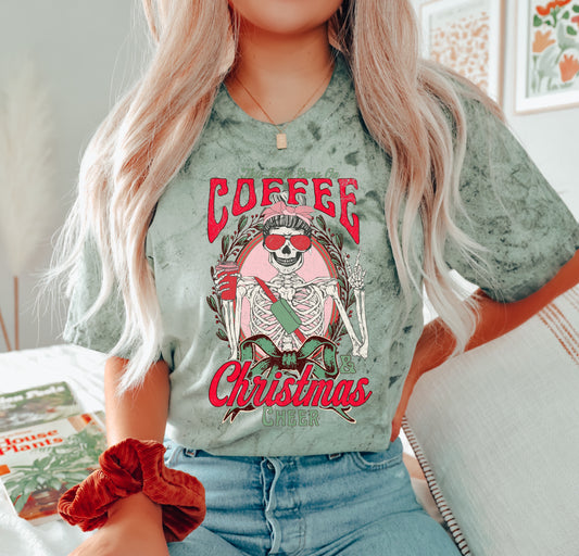 Comfort Colors Colorblast This Girl Runs of Coffee and Christmas Cheer Tee- Sizes and Inventory Limited