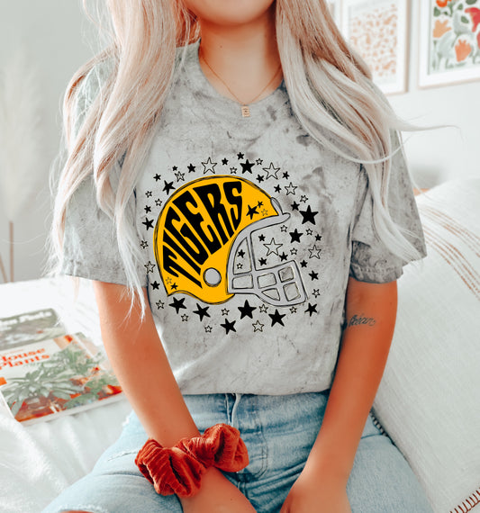 Comfort Colors Colorblast  Tigers Football Helmet with Stars Shirt/ Hernando Shirt/ Youth and Adult Sizes