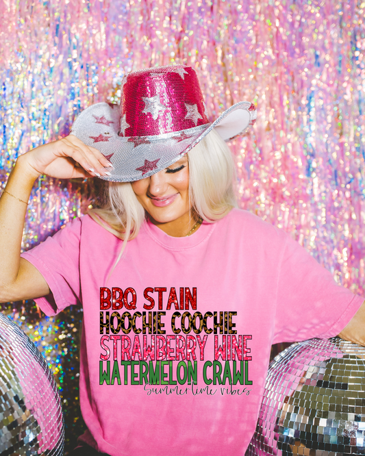 Country Music Tee / Comfort Colors or Bella Soft / BBQ Stain, Hoochie Coochie, Strawberry Wine, Watermelon Crawl