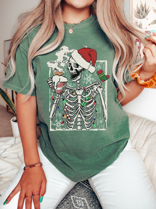 Comfort Colors Skeleton Christmas Coffee Tee- Sizes and Inventory Limited/ Adult Sizes