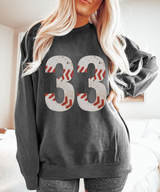 Comfort Colors Custom Vintage Baseball Sweatshirt - Baseball Mom/ Baseball Girlfriend/ Baseball Fan Shirt with Number