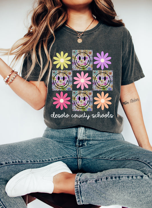 Desoto County Schools Comfort Colors Smiley and Daisy's Tee/ Quality Retro Tee
