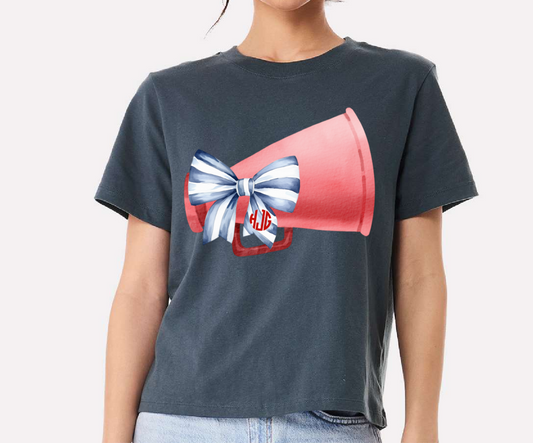 Custom Monogram Boxy Cropped Patriots Cheer Shirt/  Patriots Shirt / Adult Sizes