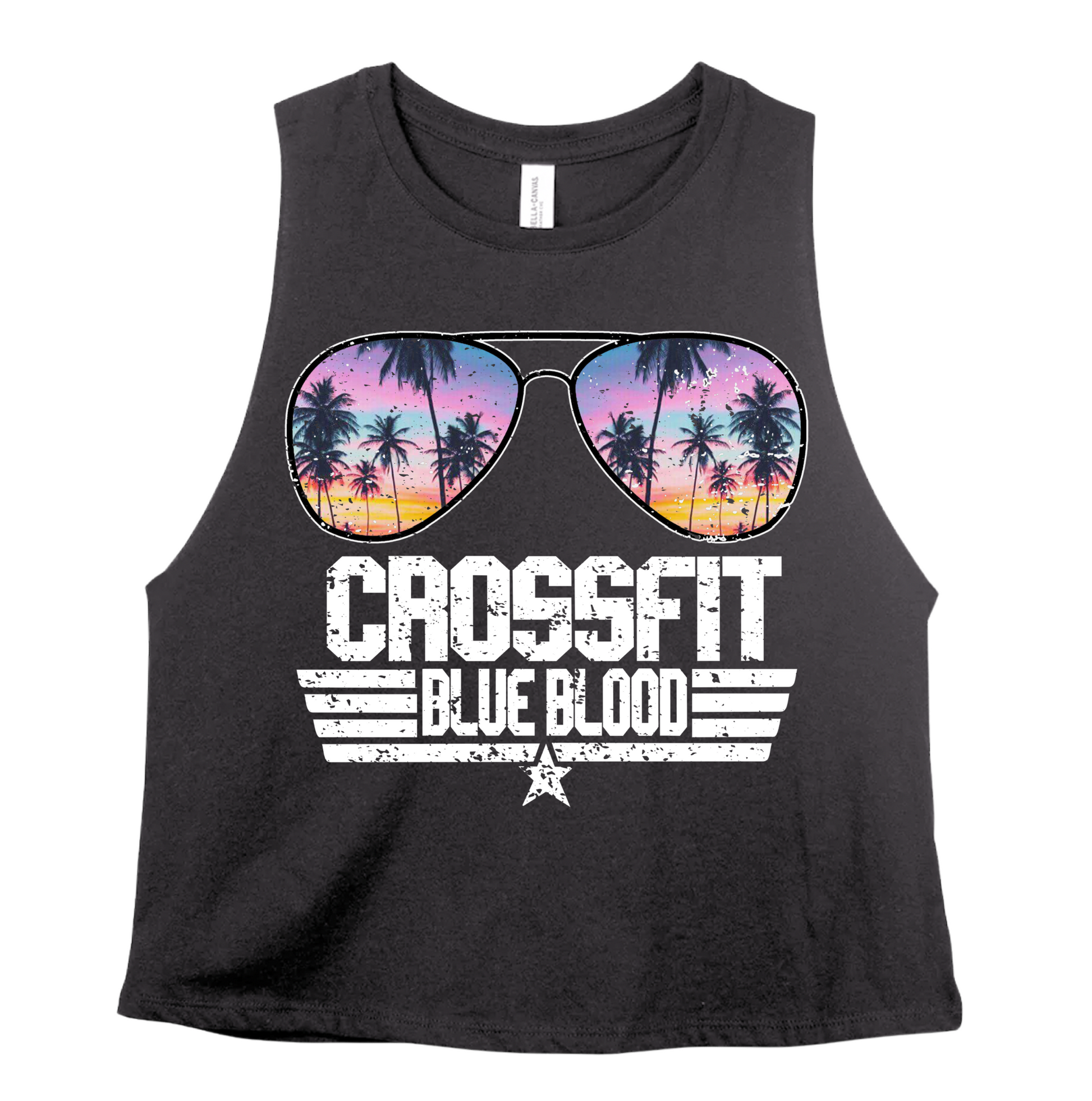 Crossfit Blue Blood CROP Bella Tank Aviators Pink Mustache Boutique