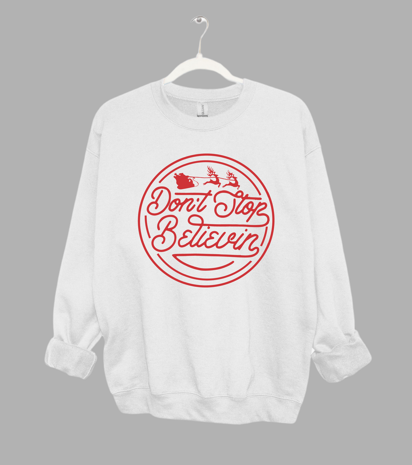 Don't Stop Believin' Santa Christmas Unisex Sized Sweatshirt - Youth and Adult Size - Christmas Sweatshirt
