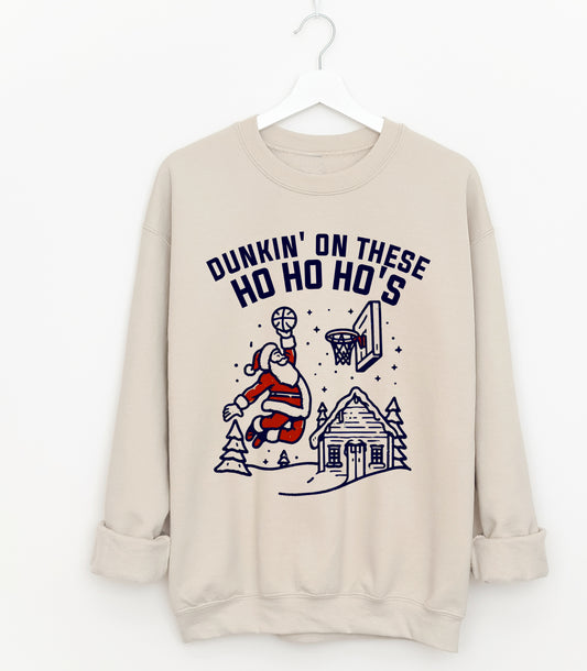 Bella or Gildan Dunkin' On These Ho Ho Ho's Sweatshirt/ Basketball Christmas Sweater - Adult Sizes