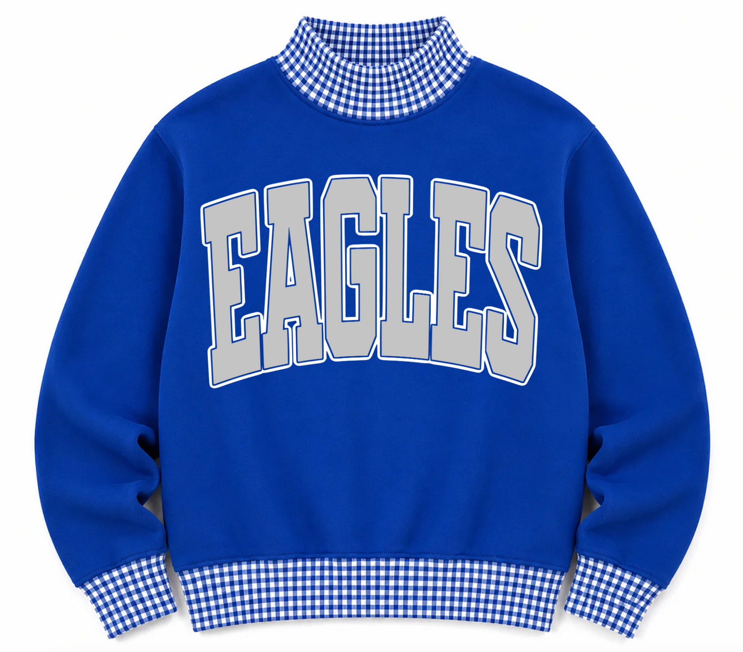 Gingham School Spirit Cosby Eagles or Any Other  Mascot/Team Mock Neck Sweatshirt - Completely Customizable/ Game Day Sweatshirts