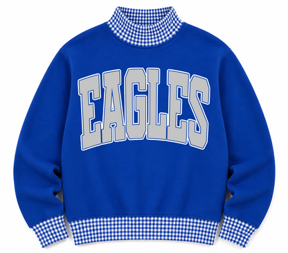 Gingham School Spirit Cosby Eagles or Any Other  Mascot/Team Mock Neck Sweatshirt - Completely Customizable/ Game Day Sweatshirts