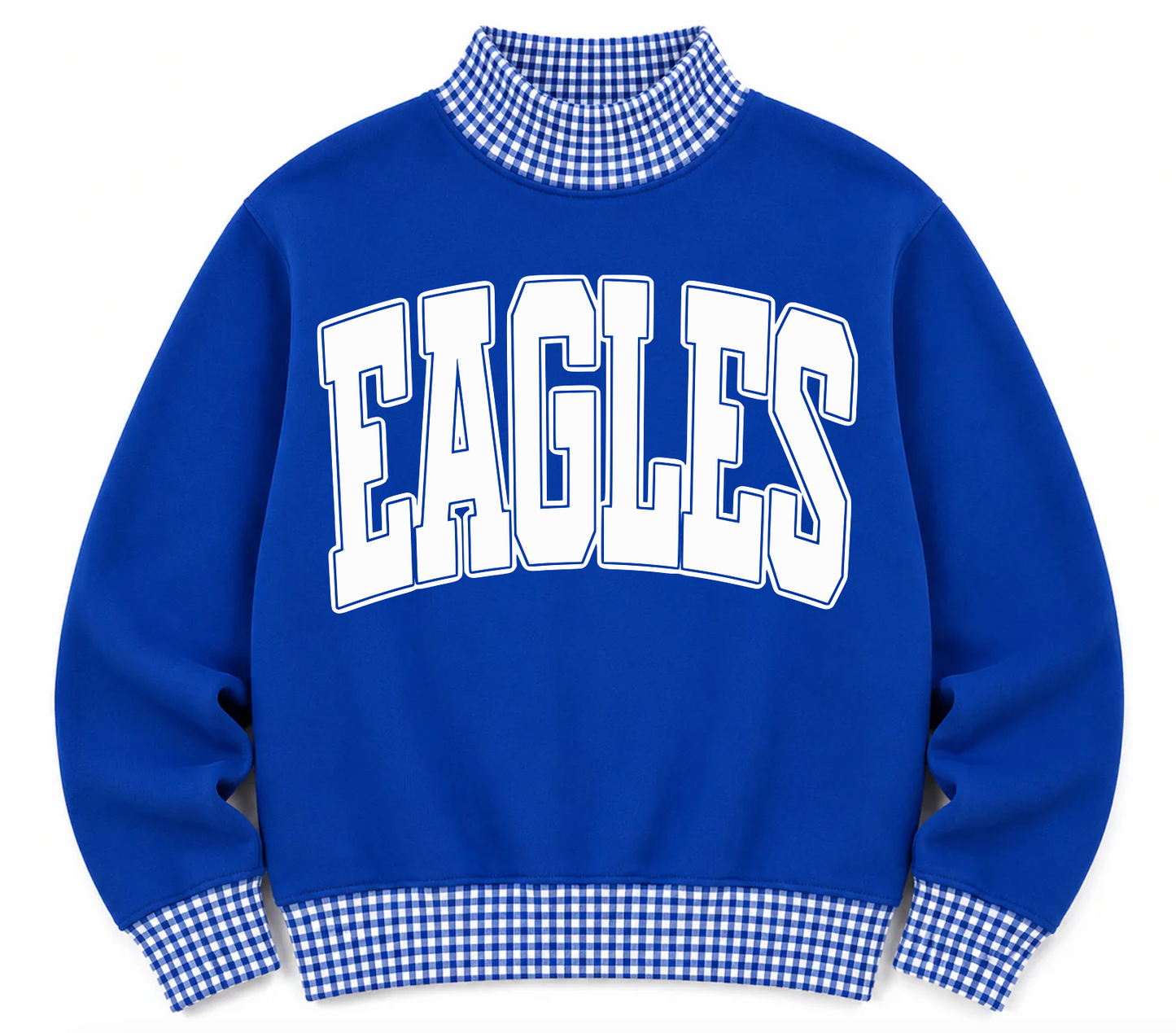 Gingham School Spirit Cosby Eagles or Any Other  Mascot/Team Mock Neck Sweatshirt - Completely Customizable/ Game Day Sweatshirts