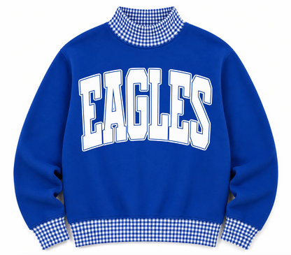 Gingham School Spirit Cosby Eagles or Any Other  Mascot/Team Mock Neck Sweatshirt - Completely Customizable/ Game Day Sweatshirts