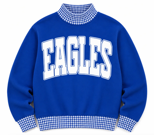 Gingham School Spirit Cosby Eagles or Any Other  Mascot/Team Mock Neck Sweatshirt - Completely Customizable/ Game Day Sweatshirts