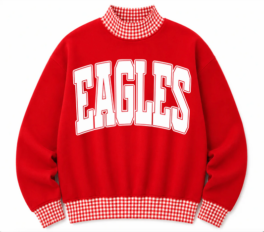Gingham School Spirit Carroll Eagles or Any Other  Mascot/Team Mock Neck Sweatshirt - Completely Customizable/ Game Day Sweatshirts