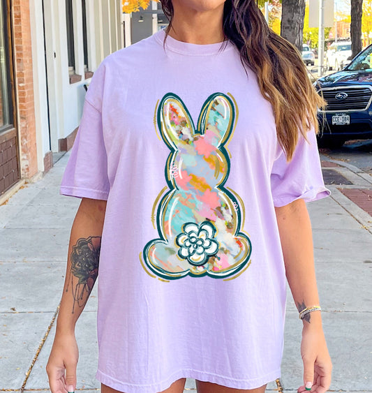 Easter Comfort Colors or Bella Wattercolor Bunny Tee/ Toddler, Youth, and Adult Sizes