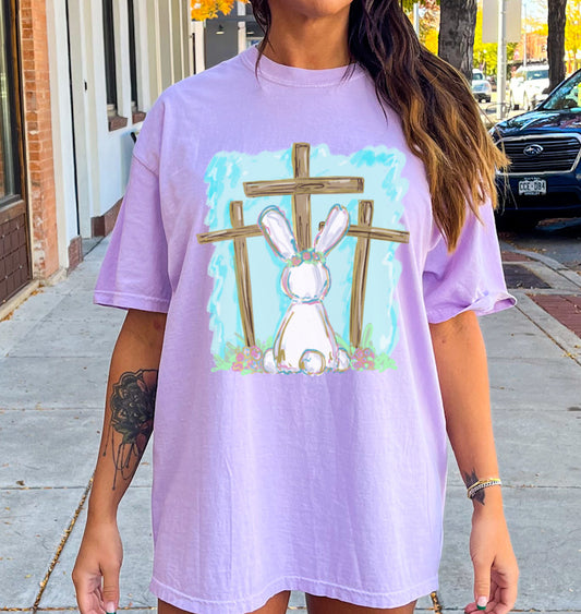 Easter Comfort Colors Bunny and Crosses Tee/ Toddler, Youth, and Adult Sizes